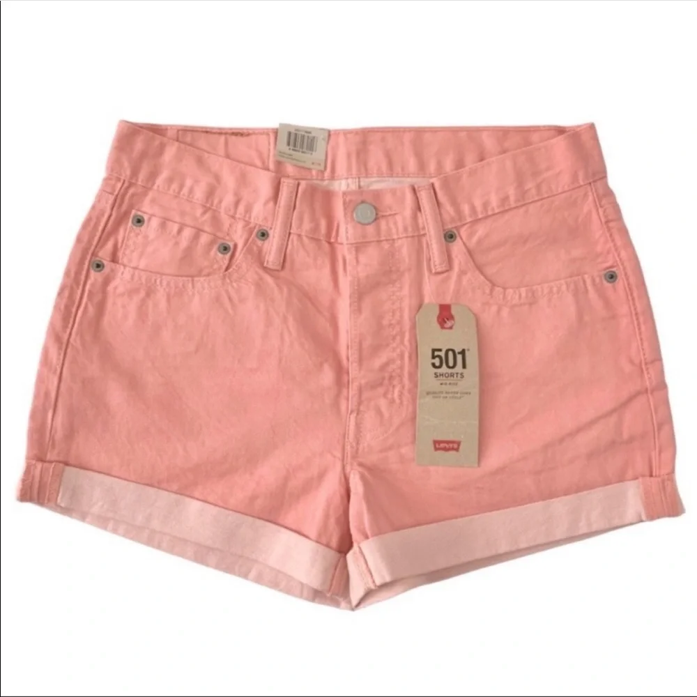 NWT Levi’s Mid Rise jean Shorts Peach Pink 30 - Picture 1 of 3